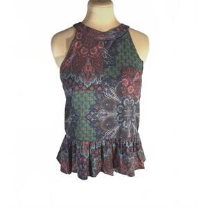 Sea New York Sleeveless Patchwork Print Peplum Top Size 10